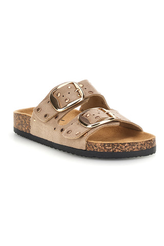 Ciabatte beige con fibbie e borchie Me & Me 15616