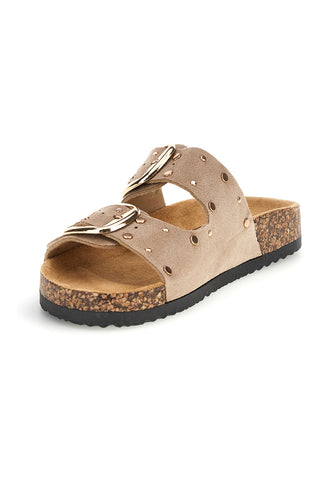 Ciabatte beige con fibbie e borchie Me & Me 15616