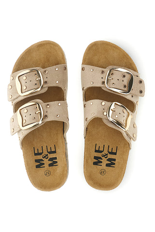 Ciabatte beige con fibbie e borchie Me & Me 15616