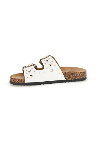 Ciabatte bianche con fibbie e borchie Me & Me 15617