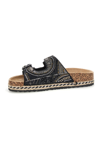 Ciabatte nere con fibbie strass e dettagli ricamati Me & Me 15618