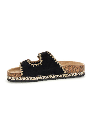 Schwarze Hausschuhe mit Schnallen und gestickten Details Me & Me 14184
