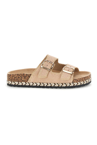 Ciabatte beige con fibbie e dettagli ricamati Me & Me 14184