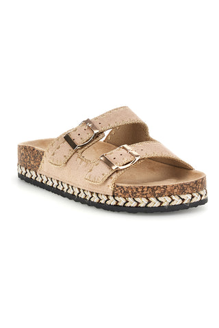 Ciabatte beige con fibbie e dettagli ricamati Me & Me 14184