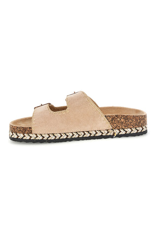 Ciabatte beige con fibbie e dettagli ricamati Me & Me 14184