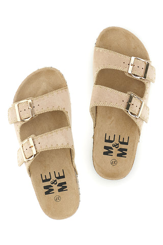 Ciabatte beige con fibbie e dettagli ricamati Me & Me 14184