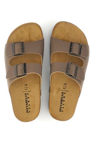 Ciabatte tortora con doppia fibbia Pittarello tierra 335A038SR