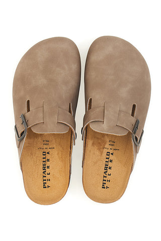 Taupefarbene Slipper mit Schnalle aus echtem Leder Pittarello Tierra 335A013PR