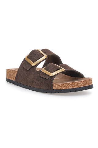 Dunkelbraune Slipper mit doppelter Schnalle und rutschfester Sohle Pittarello Green Walk vegan 335cf20631s