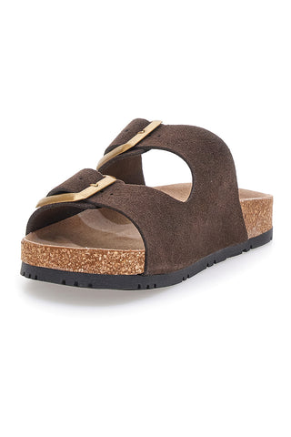 Dunkelbraune Slipper mit doppelter Schnalle und rutschfester Sohle Pittarello Green Walk vegan 335cf20631s