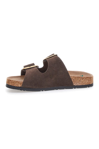 Dunkelbraune Slipper mit doppelter Schnalle und rutschfester Sohle Pittarello Green Walk vegan 335cf20631s