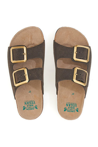 Dunkelbraune Slipper mit doppelter Schnalle und rutschfester Sohle Pittarello Green Walk vegan 335cf20631s