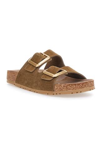 Taupefarbene Slipper mit doppelter Schnalle und rutschfester Sohle Pittarello Green Walk Vegan 335CF20631S