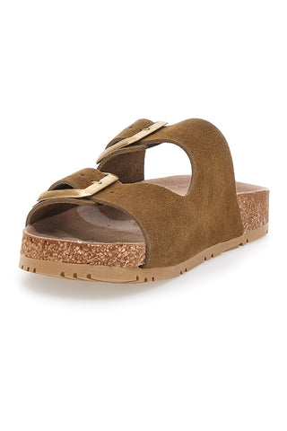 Taupefarbene Slipper mit doppelter Schnalle und rutschfester Sohle Pittarello Green Walk Vegan 335CF20631S