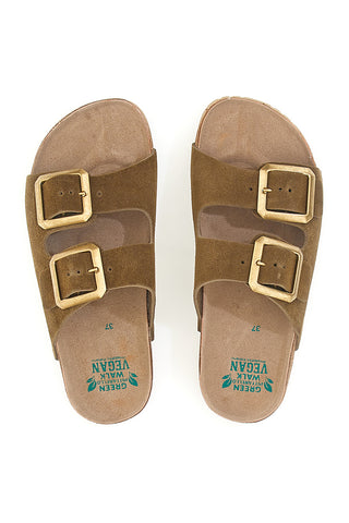 Taupefarbene Slipper mit doppelter Schnalle und rutschfester Sohle Pittarello Green Walk Vegan 335CF20631S