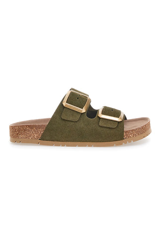 Olivgrüne Slipper mit doppelter Schnalle und rutschfester Sohle Pittarello Green Walk vegan 335CF20631S