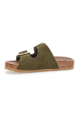 Olivgrüne Slipper mit doppelter Schnalle und rutschfester Sohle Pittarello Green Walk vegan 335CF20631S