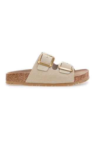 Beigefarbene Slipper mit doppelter Schnalle Pittarello Green Walk vegan 335CF20631S