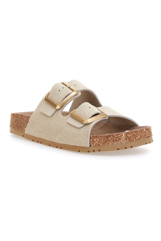 Beigefarbene Slipper mit doppelter Schnalle Pittarello Green Walk vegan 335CF20631S