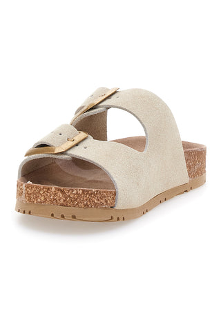 Beigefarbene Slipper mit doppelter Schnalle Pittarello Green Walk vegan 335CF20631S