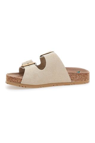 Beigefarbene Slipper mit doppelter Schnalle Pittarello Green Walk vegan 335CF20631S