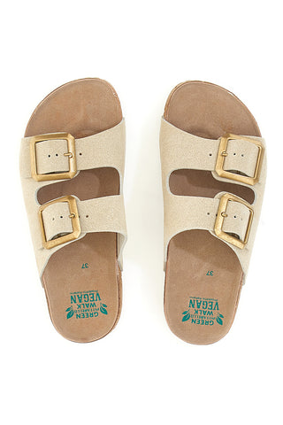 Beigefarbene Slipper mit doppelter Schnalle Pittarello Green Walk vegan 335CF20631S