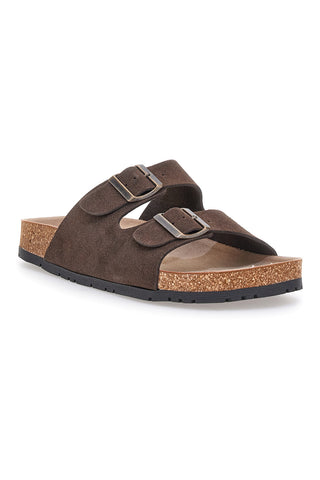 Dunkelbraune Slipper mit doppelter Schnalle und rutschfester Sohle Pittarello Green Walk vegan 335CF038S