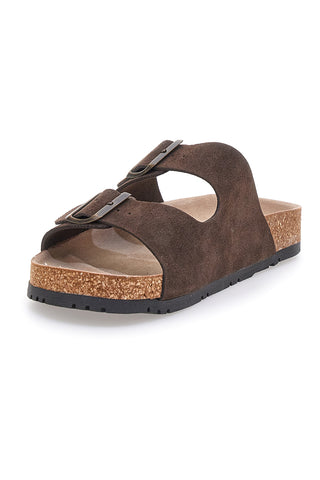Dunkelbraune Slipper mit doppelter Schnalle und rutschfester Sohle Pittarello Green Walk vegan 335CF038S
