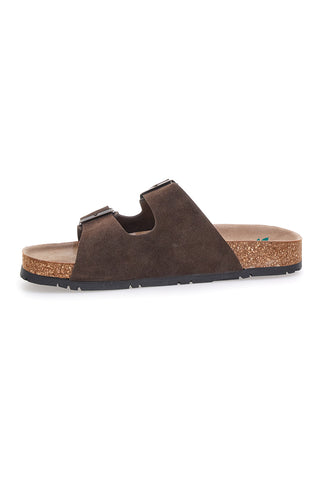 Dunkelbraune Slipper mit doppelter Schnalle und rutschfester Sohle Pittarello Green Walk vegan 335CF038S