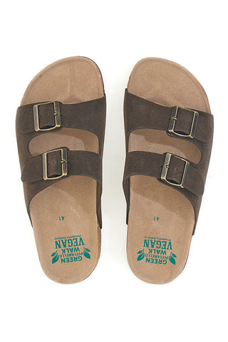 Dunkelbraune Slipper mit doppelter Schnalle und rutschfester Sohle Pittarello Green Walk vegan 335CF038S