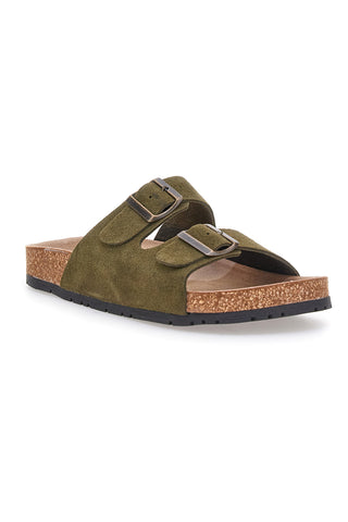 Olivgrüne Slipper mit doppelter Schnalle und rutschfester Sohle Pittarello Green Walk vegan 335CF038S