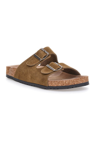 Braune Slipper mit doppelter Schnalle und rutschfester Sohle Pittarello Green Walk vegan 335CF038S