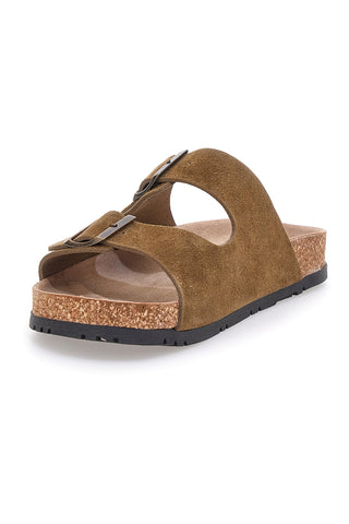 Braune Slipper mit doppelter Schnalle und rutschfester Sohle Pittarello Green Walk vegan 335CF038S