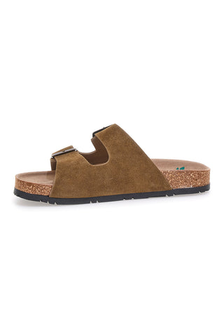 Braune Slipper mit doppelter Schnalle und rutschfester Sohle Pittarello Green Walk vegan 335CF038S