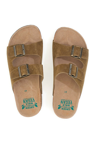 Braune Slipper mit doppelter Schnalle und rutschfester Sohle Pittarello Green Walk vegan 335CF038S