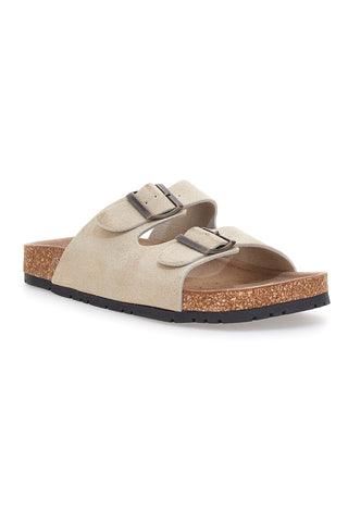 Beigefarbene Slipper mit doppelter Schnalle und rutschfester Sohle Pittarello Green Walk vegan 335CF038S