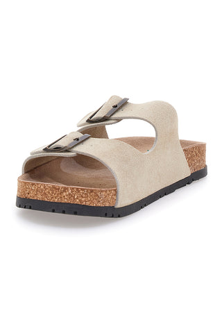 Beigefarbene Slipper mit doppelter Schnalle und rutschfester Sohle Pittarello Green Walk vegan 335CF038S