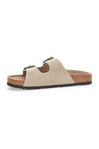 Beigefarbene Slipper mit doppelter Schnalle und rutschfester Sohle Pittarello Green Walk vegan 335CF038S