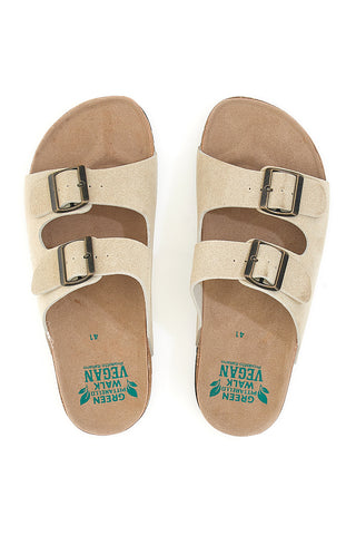 Beigefarbene Slipper mit doppelter Schnalle und rutschfester Sohle Pittarello Green Walk vegan 335CF038S