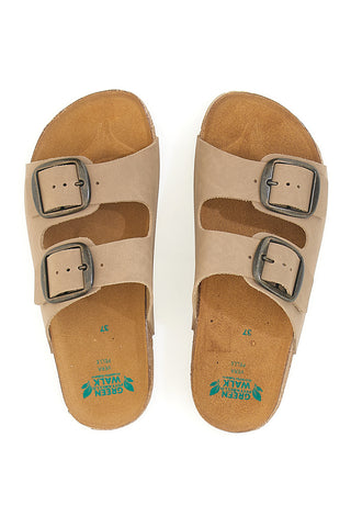 Beigefarbene Slipper mit doppelter Schnalle Pittarello Green Walk 335CF20630SR