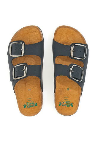 Schwarze Slipper mit doppelter Schnalle, Lederinnensohle und rutschfester Sohle Pittarello Green Walk 335CF20630SR