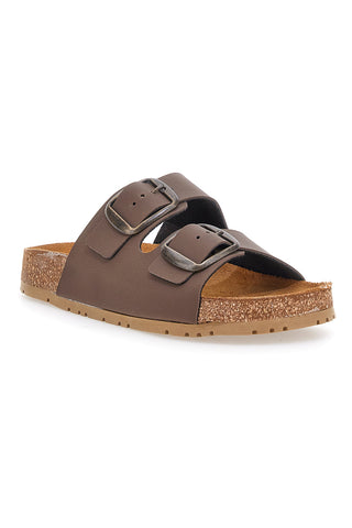 Braune Slipper mit doppelter Schnalle, Lederinnensohle und rutschfester Sohle Pittarello Green Walk 335CF20630SR