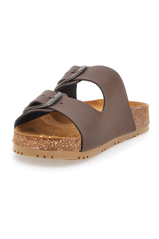 Braune Slipper mit doppelter Schnalle, Lederinnensohle und rutschfester Sohle Pittarello Green Walk 335CF20630SR