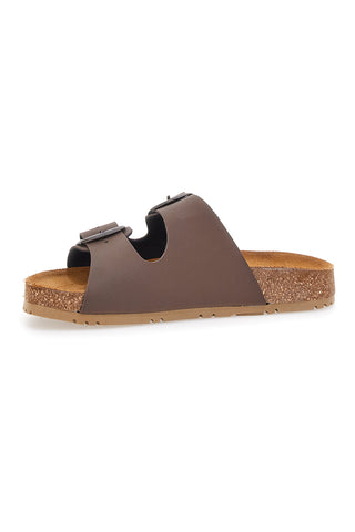 Braune Slipper mit doppelter Schnalle, Lederinnensohle und rutschfester Sohle Pittarello Green Walk 335CF20630SR