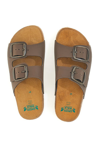 Braune Slipper mit doppelter Schnalle, Lederinnensohle und rutschfester Sohle Pittarello Green Walk 335CF20630SR