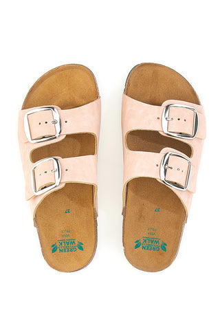 Rosa Slipper mit doppelter Schnalle, Lederinnensohle und rutschfester Sohle Pittarello Green Walk 335CF20630SR