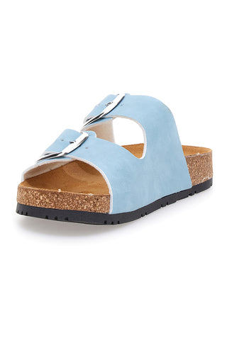 Blaue Slipper mit doppelter Schnalle, Lederinnensohle und rutschfester Sohle Pittarello Green Walk 335CF20630SR