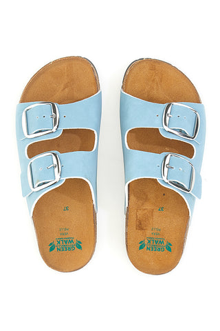 Blaue Slipper mit doppelter Schnalle, Lederinnensohle und rutschfester Sohle Pittarello Green Walk 335CF20630SR