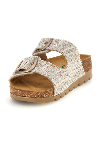 Beige Hausschuhe mit Flechteffekt und Innensohle aus echtem Leder Pittarello Bio 335P20630SR