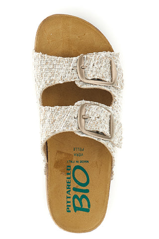 Beige Hausschuhe mit Flechteffekt und Innensohle aus echtem Leder Pittarello Bio 335P20630SR